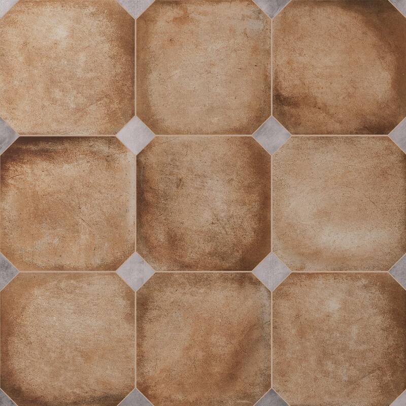 Merola Tile Laverton Octagon Natural with Taco Gris 7-7/8" x 7-7/8" Porcelain Floor and Wall Tile