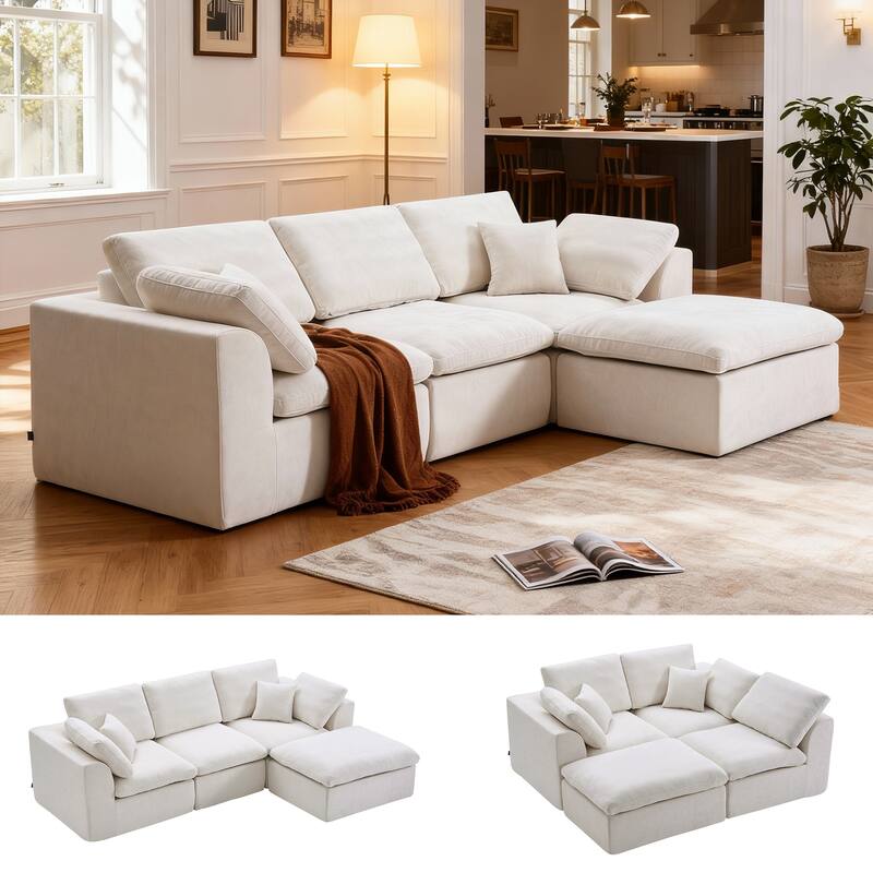 L-Shaped Chenille Sectional Sofa with Chaise Lounge, Living Room Modular Leisure Couch Chenille Sleeper Sofa