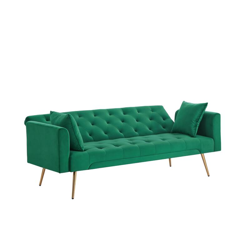 Velvet Sofa Bed with Metal Legs & 2 Pillows