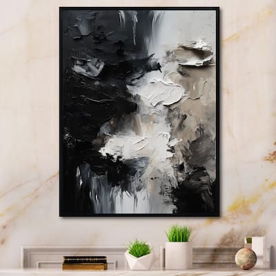 Designart "Black Textured Splash Paint Art Ii" Abstract Painting Framed Wall Art For Living Room
