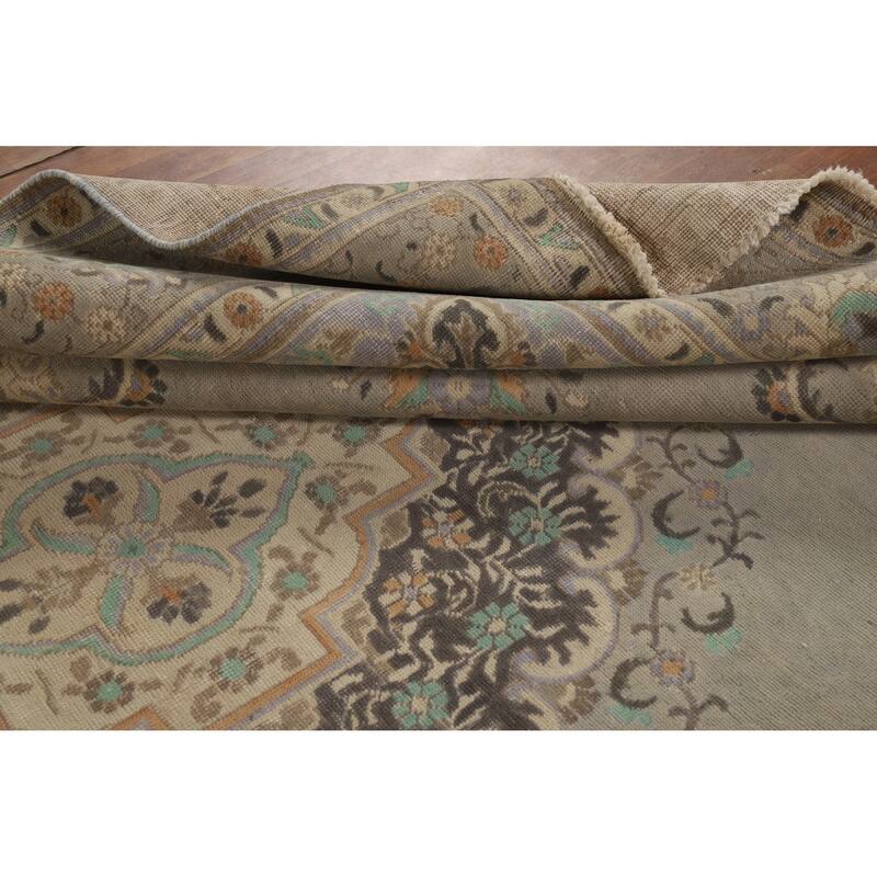 Geometric Tabriz Persian Vintage Area Rug Hand-Knotted Wool Carpet - 9'5" x 12'3"
