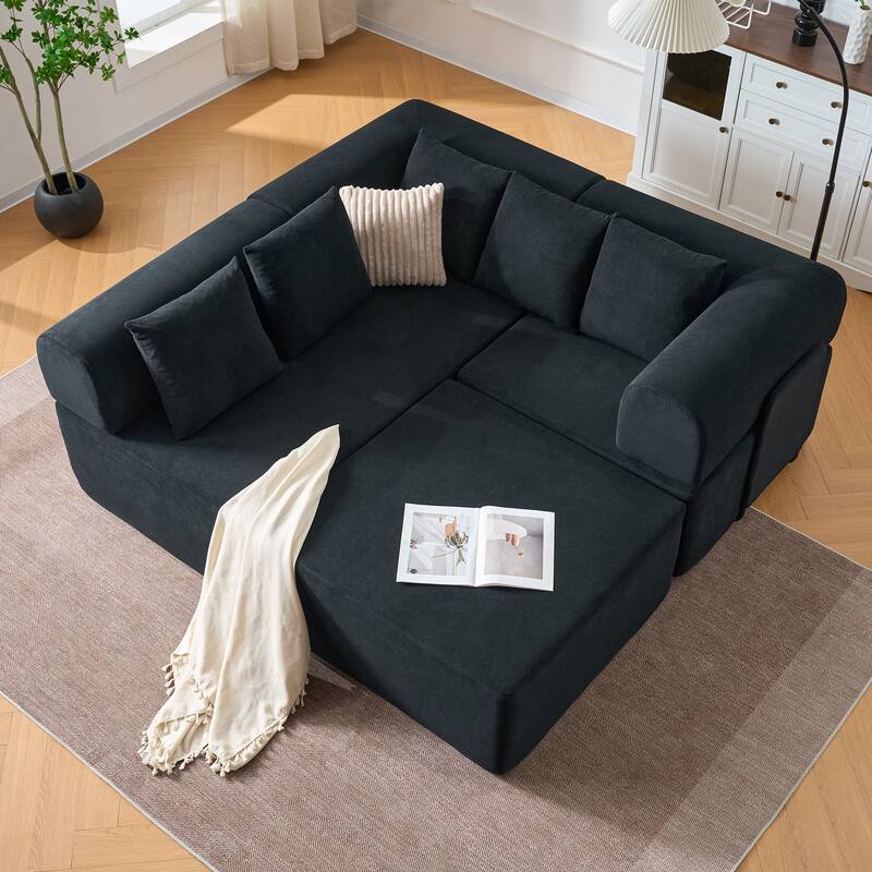 GDFStudio - 4-Seat Modular L-Shaped 106" Sectional Sofa with Movable Chaise & 5 Pillows