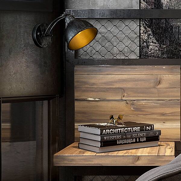 slide 6 of 9, 1-Light Black Brushed Silver Indoor Swing Arm Wall Lamp Sconce - 10.8*6.1*7.8 10.8*6.1*7.8 - Brushed Sliver