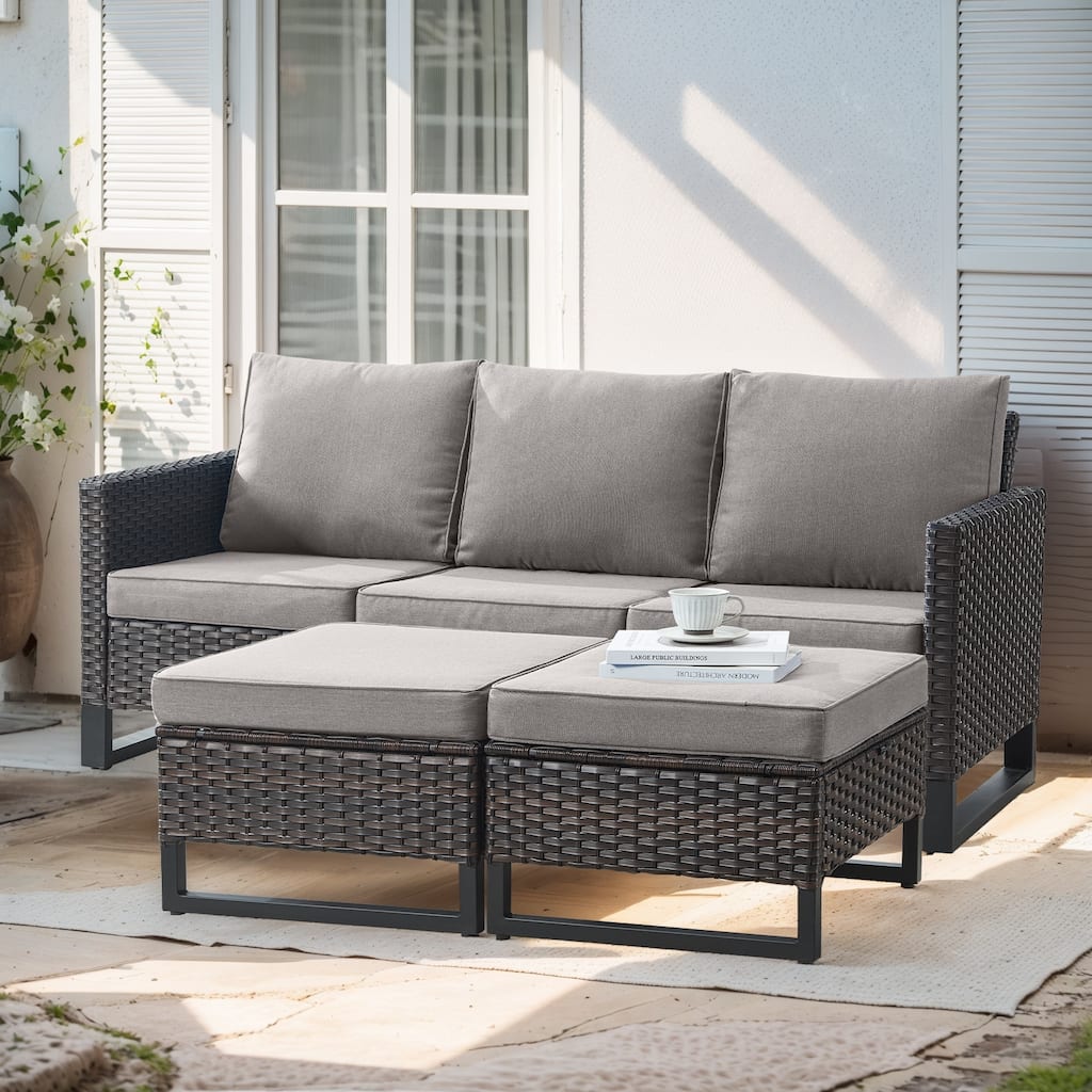 3 Pieces Patio Sofa with Ottoman Furniture