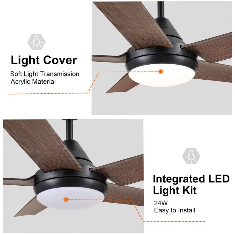 YUHAO Modern Indoor 48 in. Integrated LED Ceiling Fan with Remote Control - 48 INCHES
