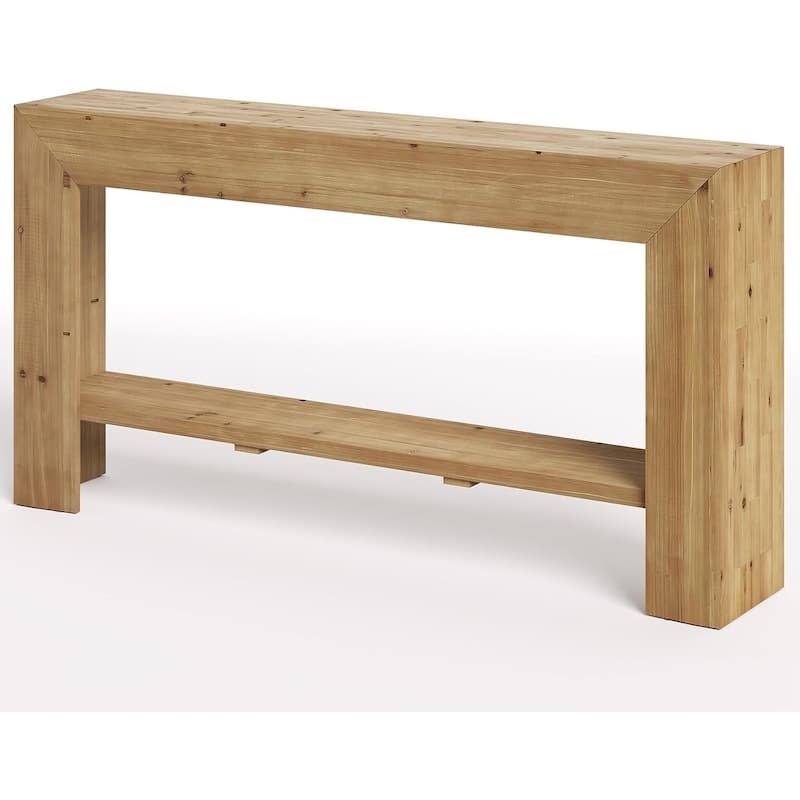 63-Inch Long Solid Wood Console/Entryway Table, Farmhouse Accent Sofa Console for Entryway, Living Room, Hallway, Natural