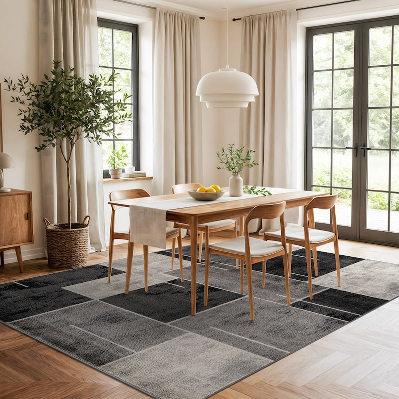 Modern Linear Area Rug for Living Room, Bedroom, or Entryway - Low Pile Indoor Rug