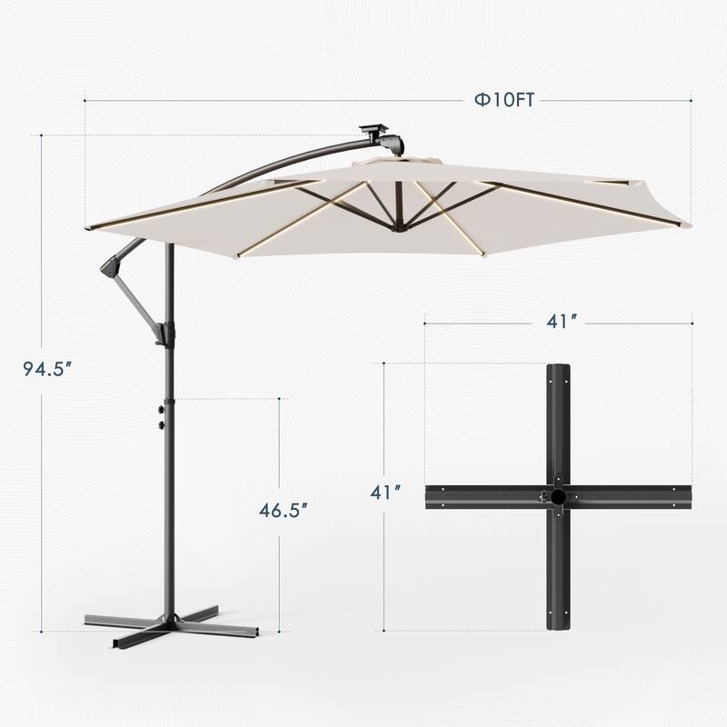 Outdoor 10FT LED lighted Patio Offset umbrella for Garden