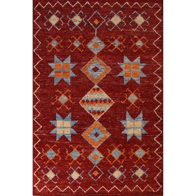 Red Geometric Moroccan Oriental Area Rug Handmade Modern Wool Carpet - 6'10" x 10'2"