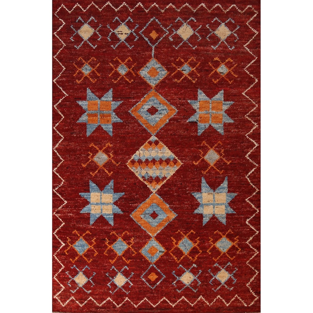 Red Geometric Moroccan Oriental Area Rug Handmade Modern Wool Carpet - 6'10" x 10'2"