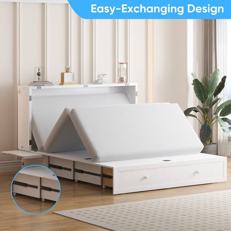 Mixoy Queen Murphy Bed Chest with Charging Station and Storage Drawer,No Mattress