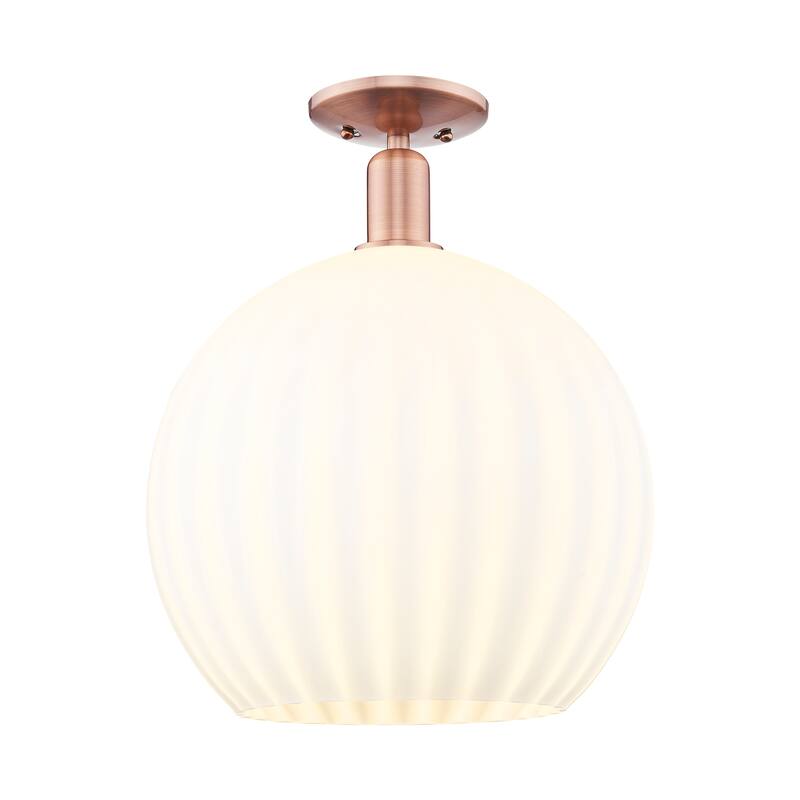 Innovations Lighting Endless Possibilities Arcadia - White Venetian - 1 Light 14" Semi-Flush Mount - Antique Copper