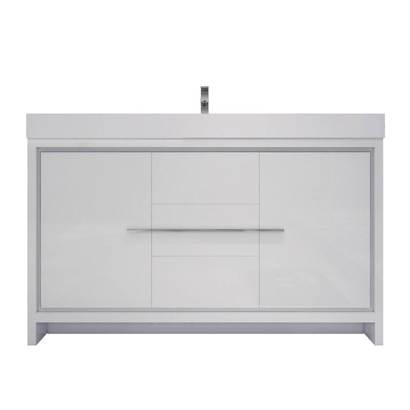 Dove 60'' Freestanding Vanity with Single Reinforced Acrylic Sink - 60'' Width With  Single Sink - High Gloss White
