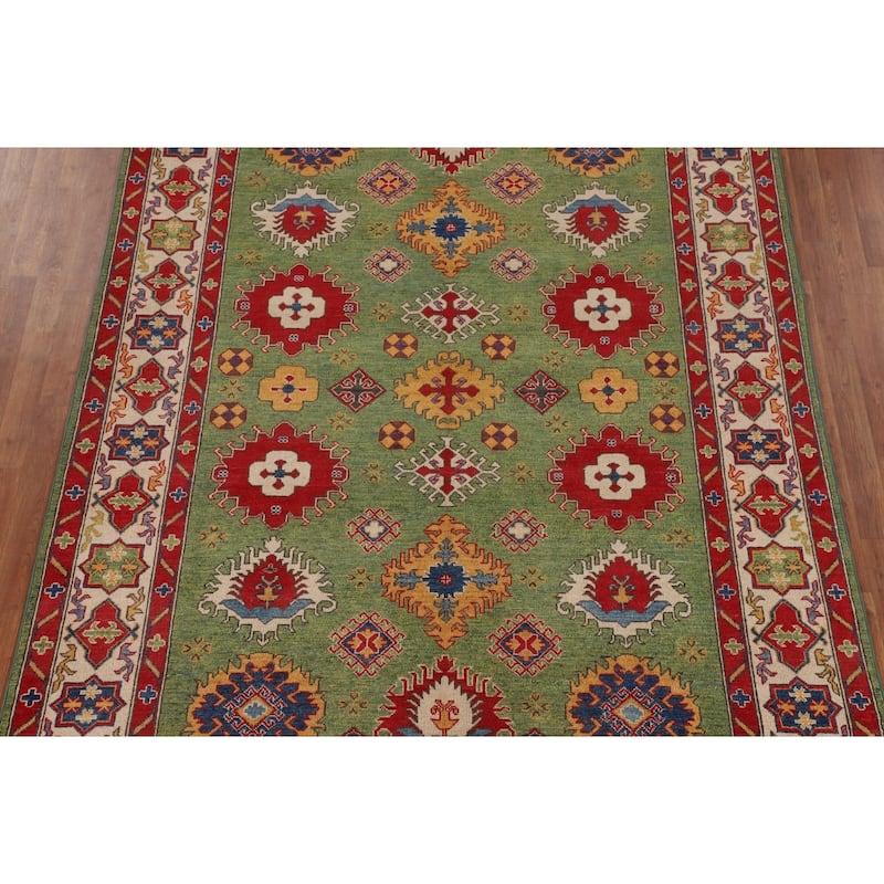 Green Kazak Oriental Area Rug Hand-Knotted Wool Carpet - 6'8" x 9'7"