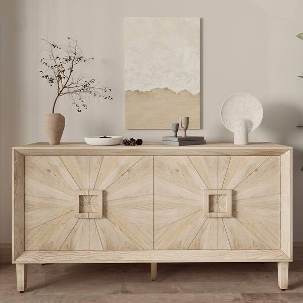 Carved Flower Door Large Storage Cabinet With Metal Handle