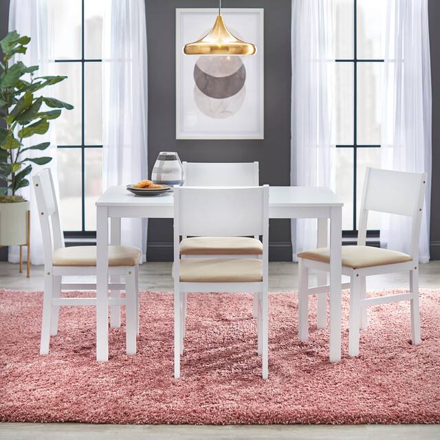 Simple Living Templeton Wood 5-piece Dining Set - White/Beige Microfiber