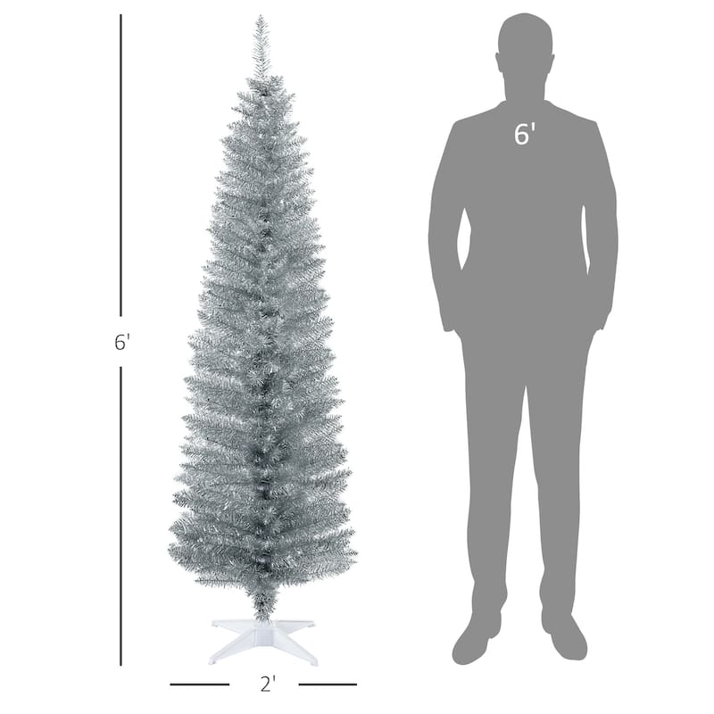 HOMCOM Artificial Pencil Tree - Slim, Realistic Branch Tips, Plastic Stand, Silver