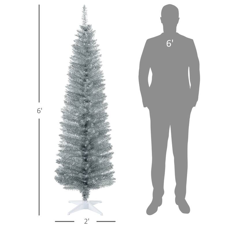 Slim Artificial Pencil Tree - Realistic Branch Tips, Plastic Stand - Silver
