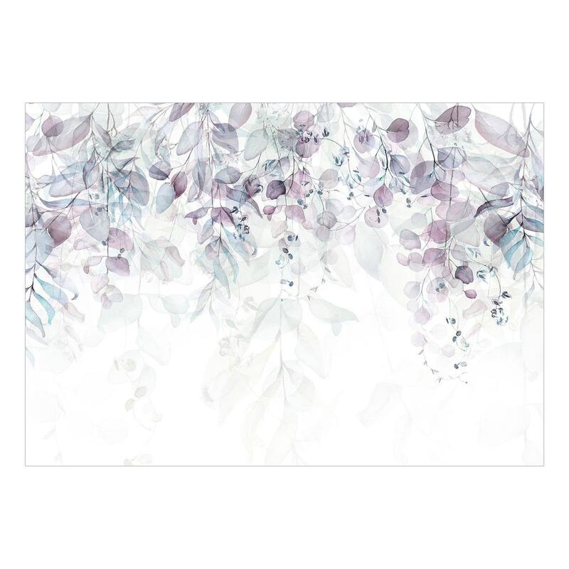 Floral Non-pasted Wallpaper Wall Mural - Watercolor Leaves Purple. - 157"Wx110"H
