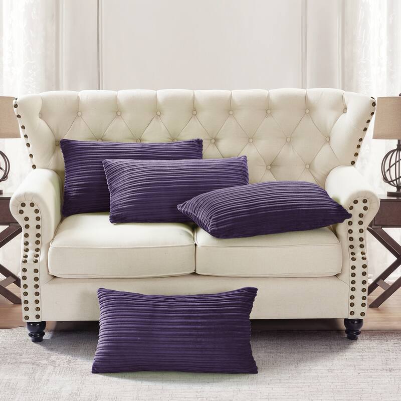 Ribbed Flanned 4 Pieces Pillow Shell Set, NO INSERT - 14" x 26" - imperial purple