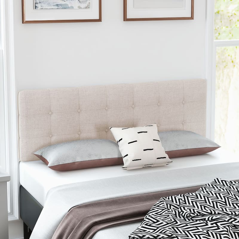 Modern Button Tufted Headboard with Rubber Wood Legs