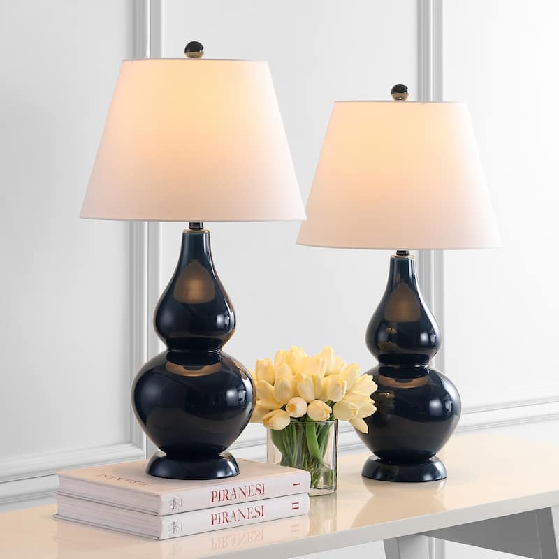 SAFAVIEH Lighting 27-inch Cybil Double Gourd Navy Table Lamp (Set of 2) - 14"x14"x26"