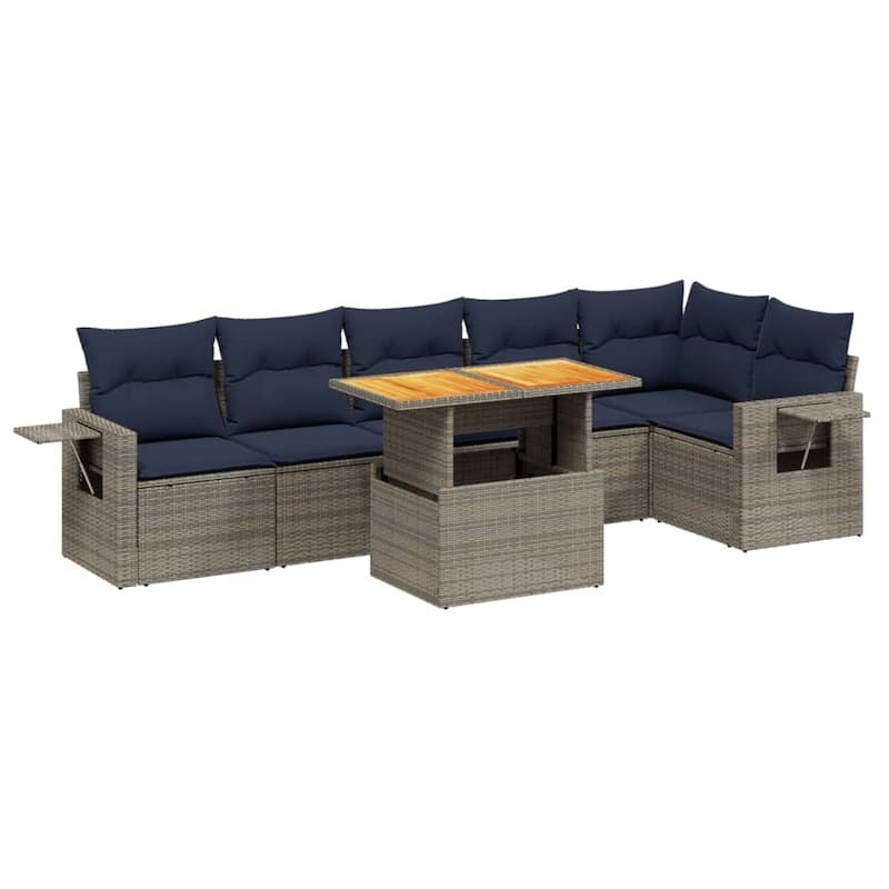 vidaXL Patio Sofa Set with Cushions Outdoor Furniture 7 Piece Poly Rattan - 24.4 x 24.4 x 27.2