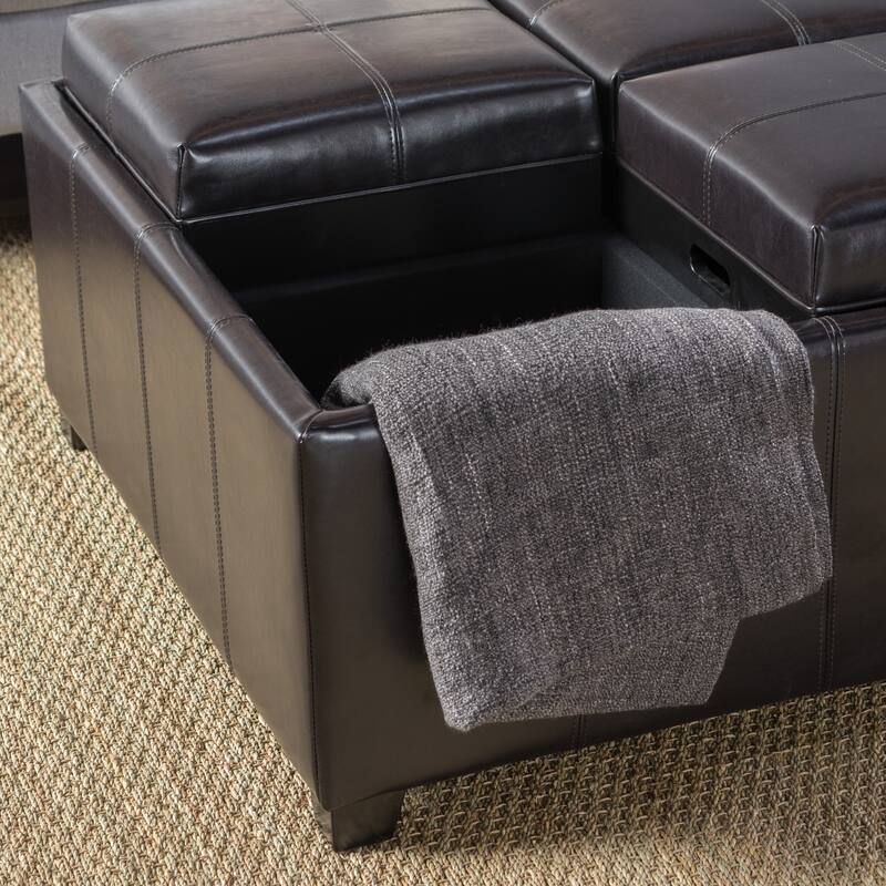Dartmouth Espresso Bonded Leather Four-section Square Storage Ottoman by Christopher Knight Home