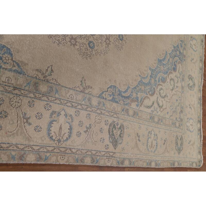 Hand Knotted Oriental 100% Wool Carpet Traditional Medallion Beige & Ivories Tabriz Area Rug - 12' 10'' X 9' 6''