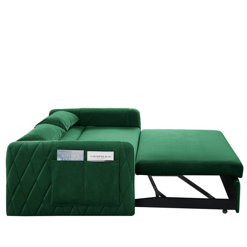 Multifunctional Pull-Out Sofa Bed, Convertible Sleeper Sofa Bed with Storage Bag, Upholstered Armsofa for Bedroom