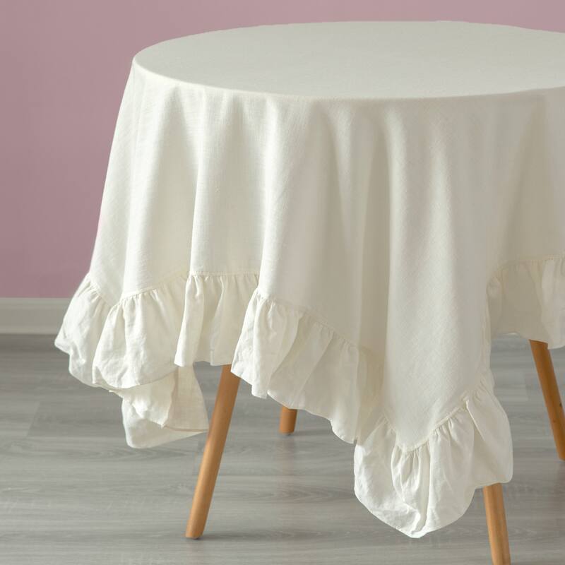 Deerlux 100% Pure Linen Washable Tablecloth with Ruffle Trim