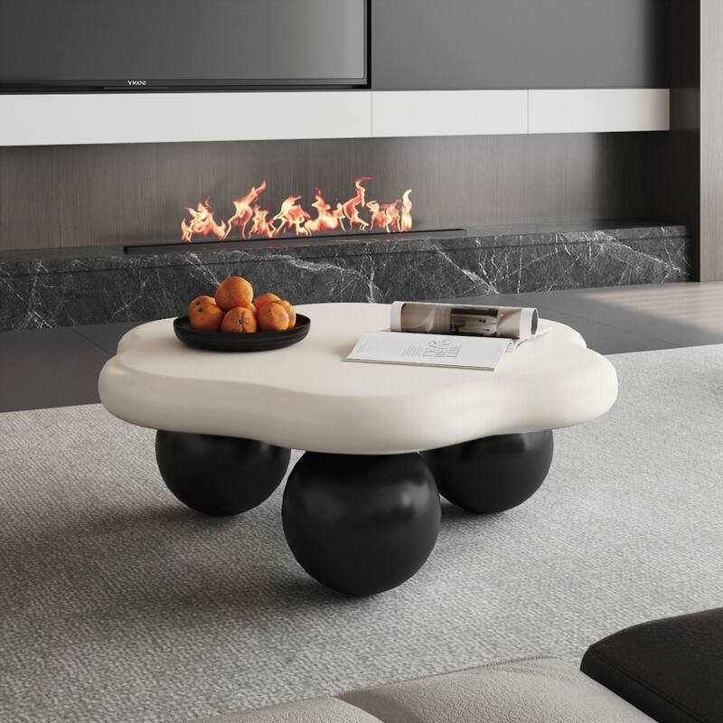 Cloud Shaped Coffee Table, Petal-Shaped Modern Minimalist Coffee Table with Spherical Legs