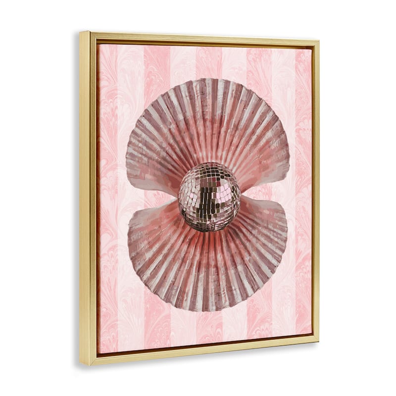 Stupell Disco Pearl in Clam Shell Framed Floater Canvas Wall Art Design By Lil' Rue