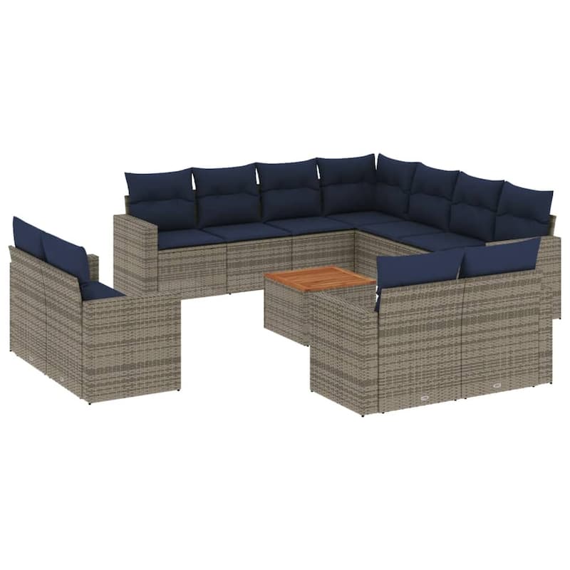 vidaXL 12 Piece Patio Sofa Set with Cushions Black Poly Rattan - 24.4" x 24.4" x 27.2"