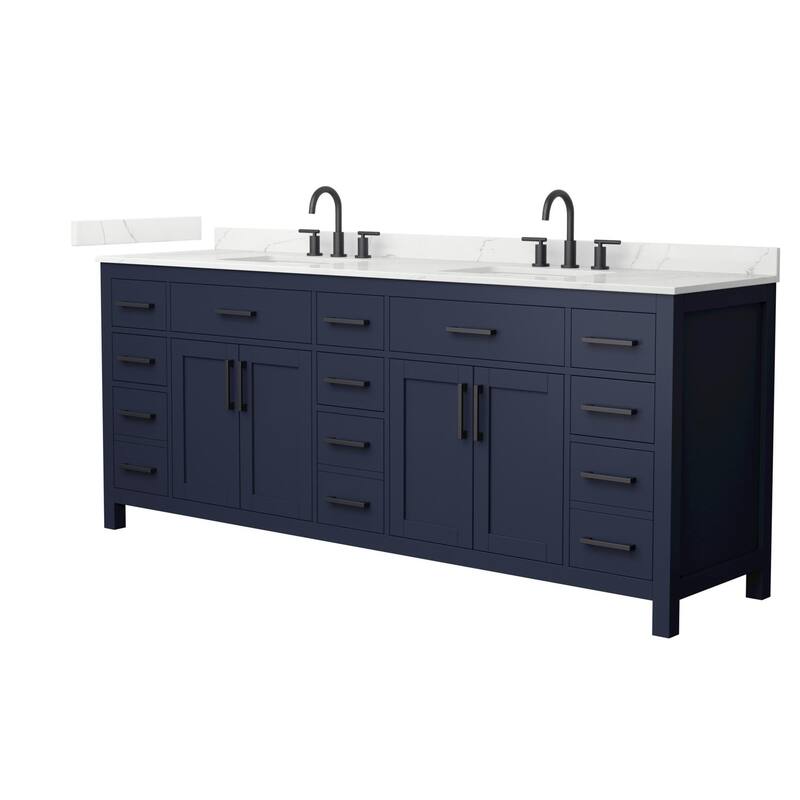 Wyndham Collection WCG2424-84D-QTZ-US3MXX Beckett 84" Free Standing - Dark Blue / Giotto Quartz Top / Matte Black