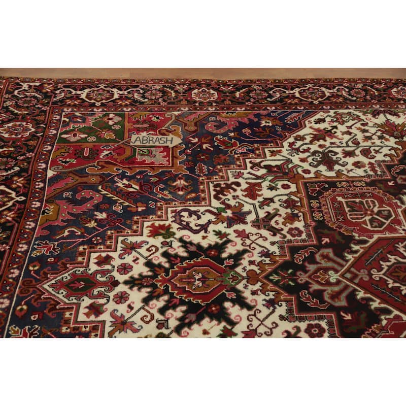 Hand Knotted Oriental 100% Wool Carpet Traditional Medallion Beige & Ivories Heriz Area Rug - 11' 6'' X 8' 1''