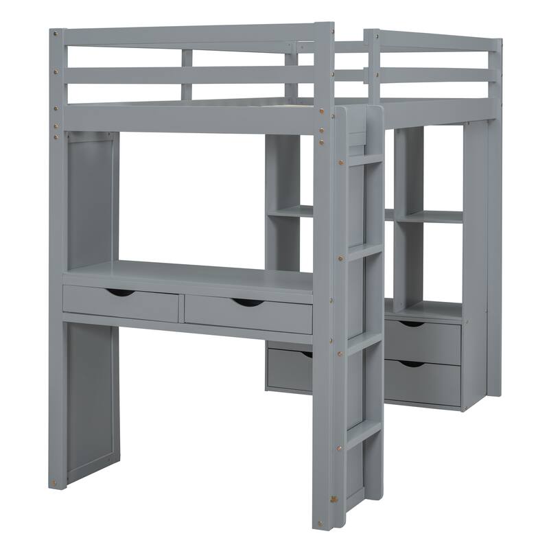 Loft Bed with large shelves, writing desk and LED Light