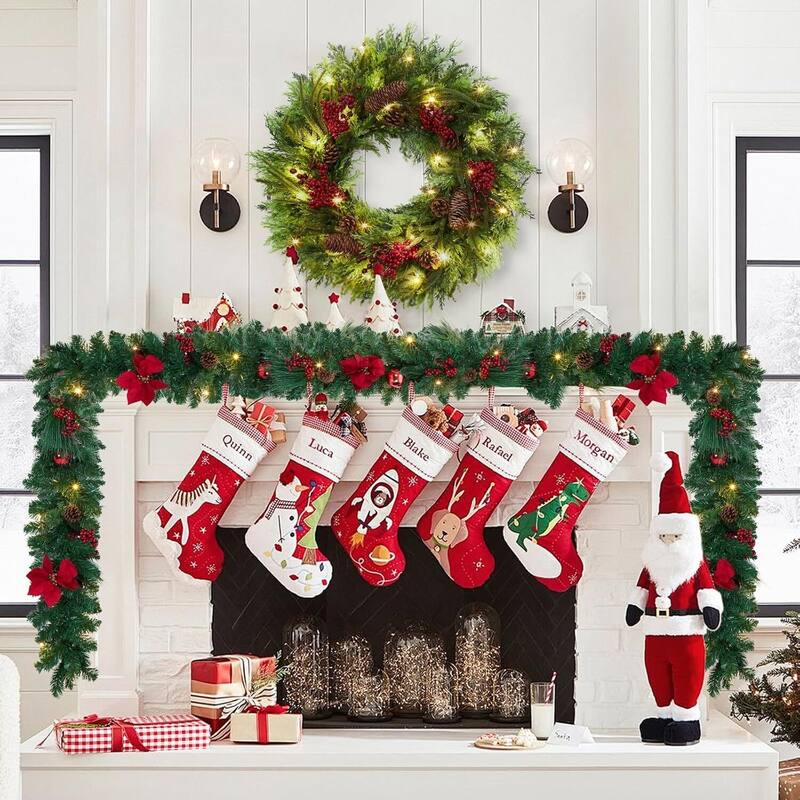 22 Inch Christmas Wreath Front Door, Pre-Lit Xmas Wreath with Red Berries - N/A