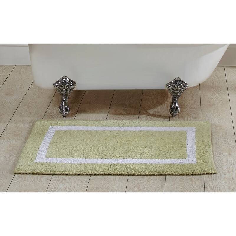 Better Trends Hotel Collection in Race Track 100% Cotton Super Absorbent Reversible Double Sided Machine Washable Bath Mat Rug - 24" x 40" Rectangle - Sage & White