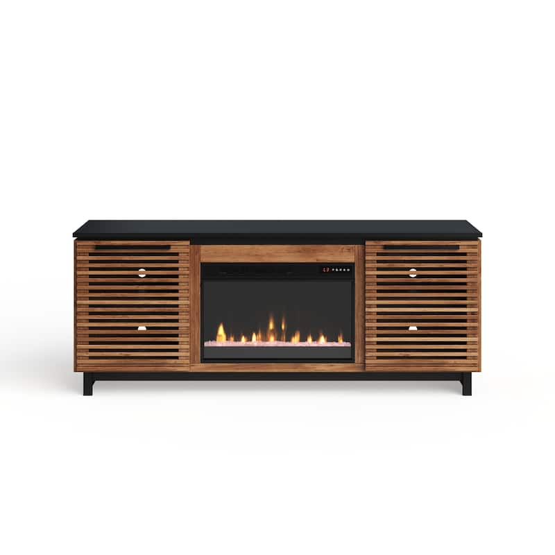 Bridgevine Home Graceland 69 inch Fireplace TV Stand Console for TVs up to 80 inches, Bourbon and Black Finish