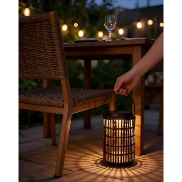 Solar Powered Outdoor Lantern, 8 Inch, Waterproof, Hanging Or Wall Mount, Warm Glow, Brown Metal Cage Design KANSTAR
