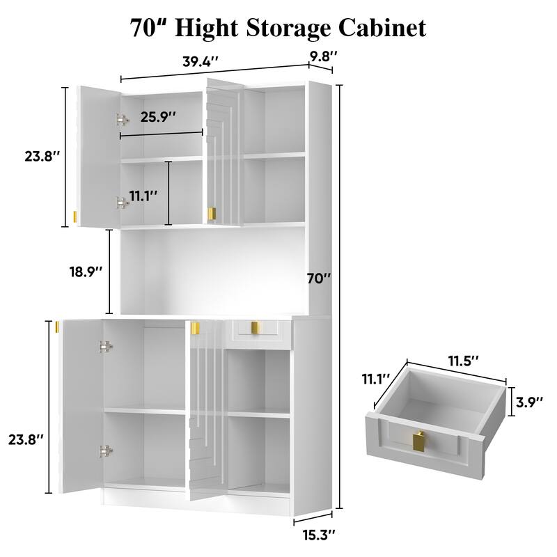 Gymojoy 71" Kitchen Pantry Cabinet with Power Outlet, Adjustable Shelves, Microwave Stand for Kitchen & Dining Room Storage