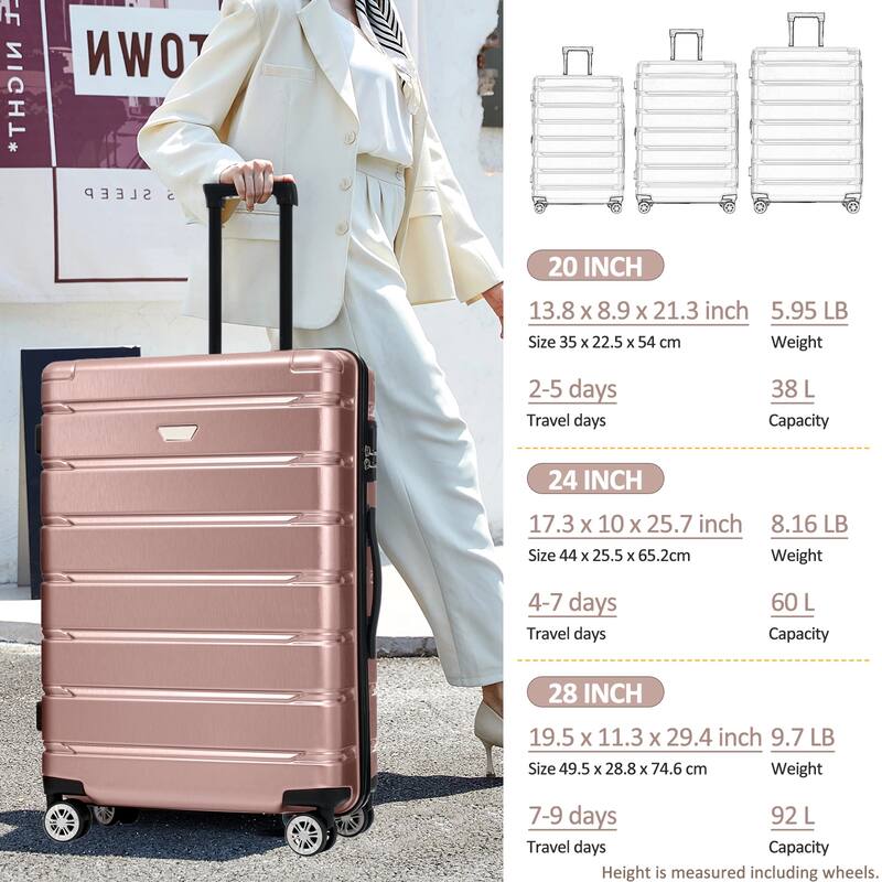 Hardshell Luggage Set 3 Piece, Durable ABS+PC Travel Suitcase with Spinner Wheels for Men Women (20/24/28 Inch)