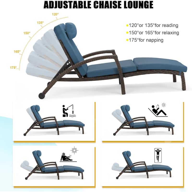 EROMMY Outdoor Patio Lounge Chair, Adjustable Recliner Outdoor Lounge Chairs, Multiple Colors Available