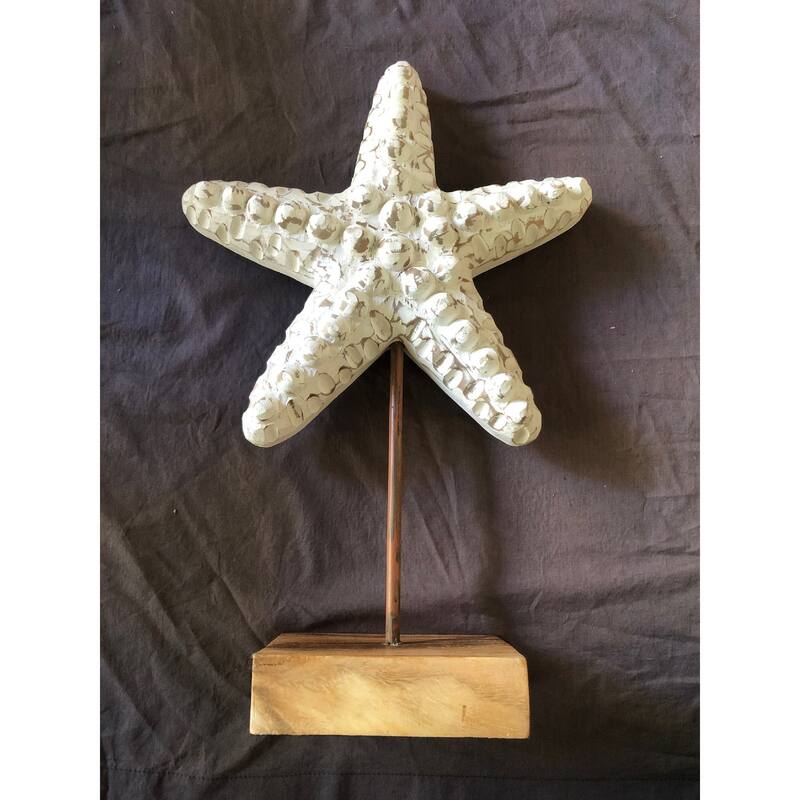 Artissance 18"H Wood Carved Sea Star with Stand - White Wash