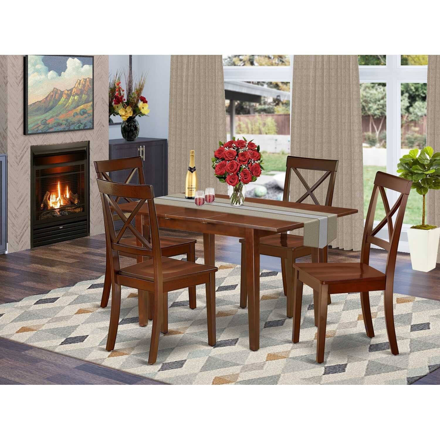 Vintage Dining Table Set 5Pc Rectangle 48-60 Inch Table w/ Butterfly Leaf & 4 Kitchen Chairs
