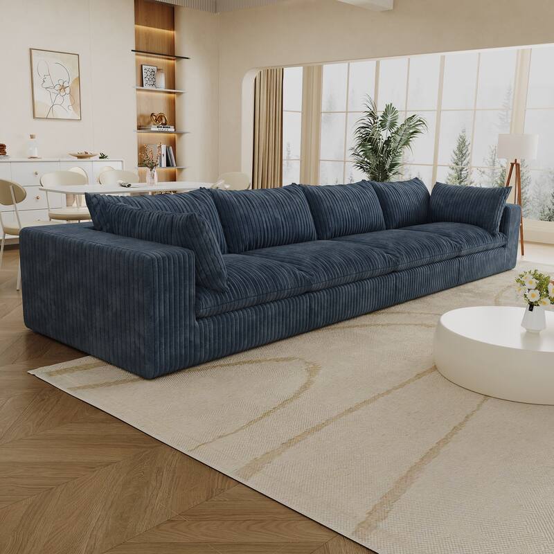 157.6" Corduroy Fabric Blue Sofa, Double-layer, Removable Cushion, DIY Combination