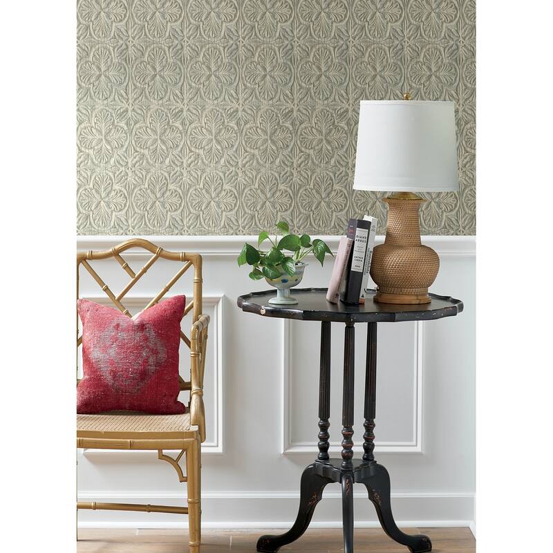 Chesapeake Karachi Aqua Wooden Damask Wallpaper