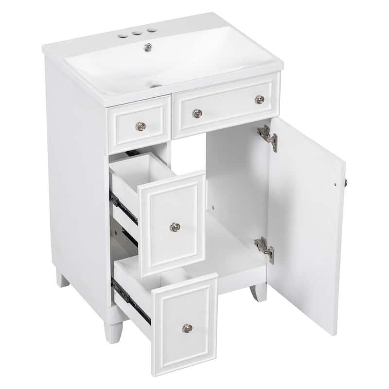 24 inch Freestanding Bathroom Vanity Set in White with Integrated Ceramic Sink