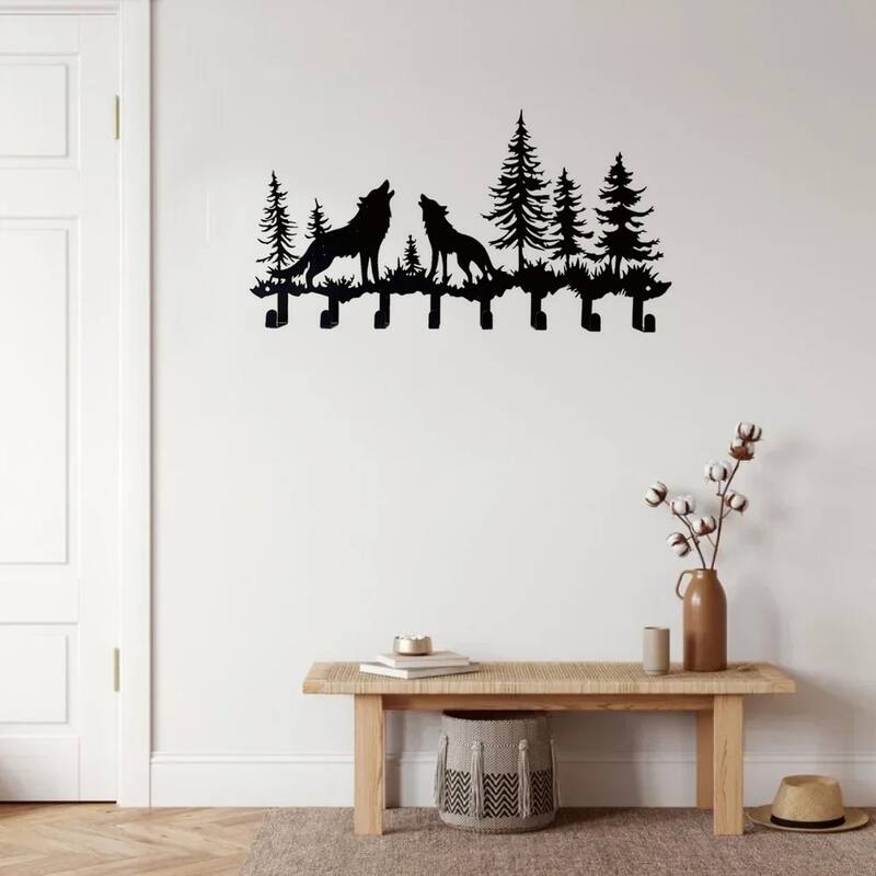 Rustic Wolf Wall-Mounted Metal Organizer Hooks For Keys Hats Bags
